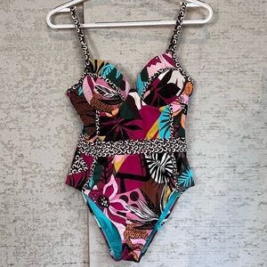 BLEU Rod Beattie One Piece Swimsuit Sz S Tropical Print